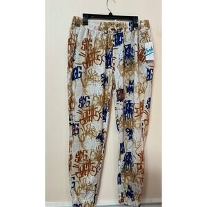 Fresh Prince Graffiti Print Joggers Pants Mens Tan Blue Brown Drawstring SizeXL